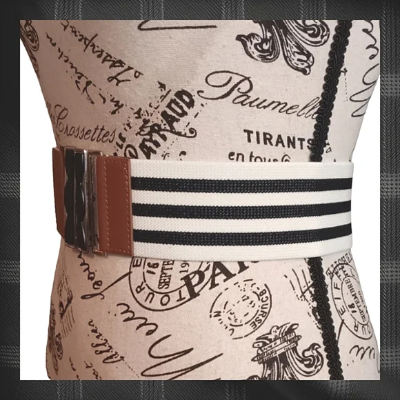 Charlotte Russe Black & White Wide Elastic Best Size Lg - Picture 3 of 6